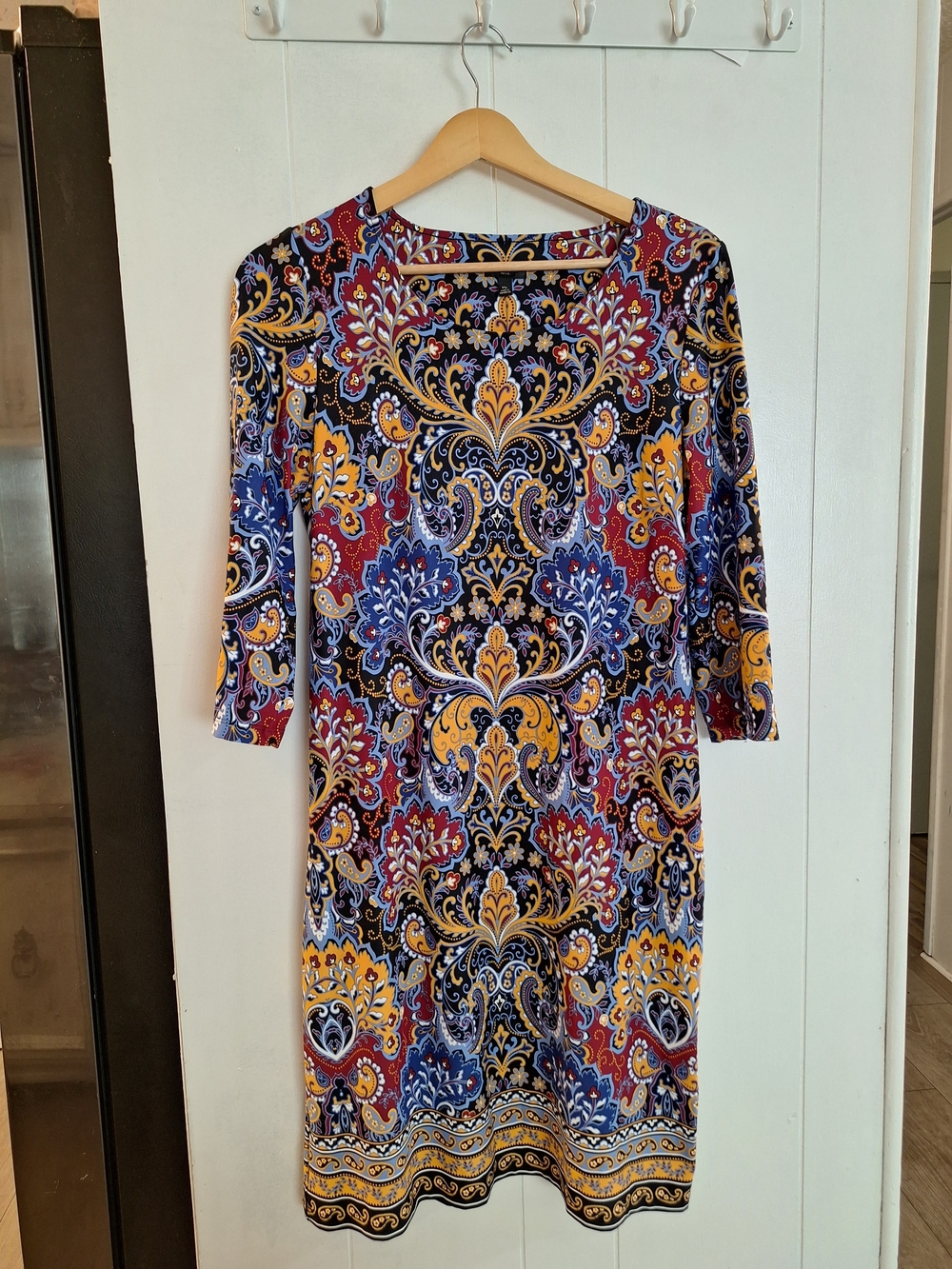 Talbots Navy, Yellow and Red Paisley-Print Midi Dress